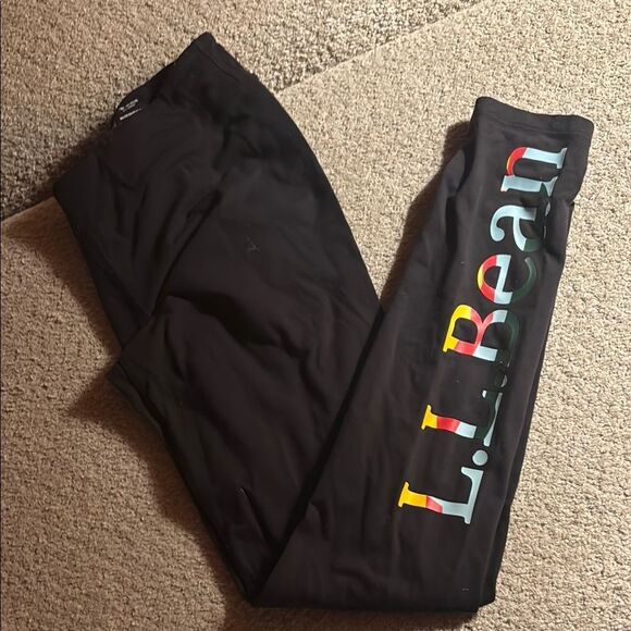 L.L. Bean Black Leggings with Multicolor Logo - Picture 1 of 9